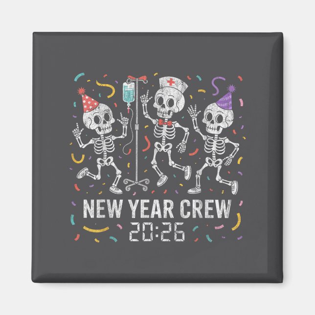 Imã Nurse Skeleton New Year Crew 2026 Funny Er Icu Par (Frente)