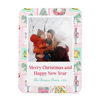 Ímã Nutcracker Rosa e Verde Foto Personalizada de Nata