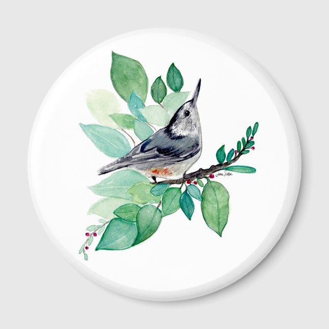 Imã Nuthatch Na Ramificação (Nuthatch On Branch Magnet by Jenn Steffen Art)