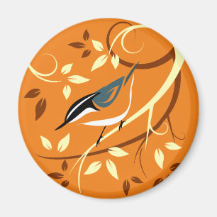 Imã Nuthatch Vermelho Na Ramificação Da Árvore Estiliz