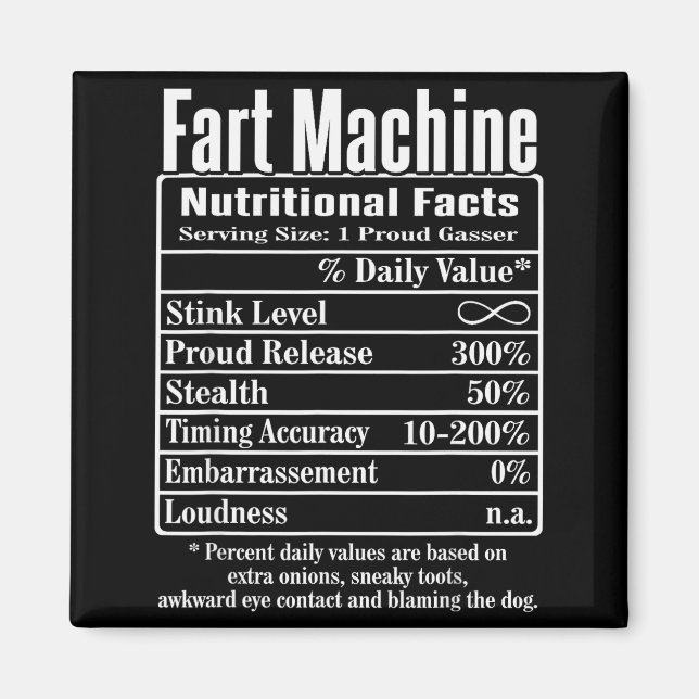 Imã Nutrion Facts Fart Machine Dad Jokes Funny Farting (Frente)