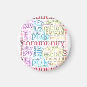 Imã nuvem de palavras da comunidade LGBTQ+ arco-íris d