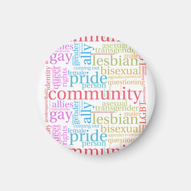 Imã nuvem de palavras da comunidade LGBTQ+ arco-íris d (Frente)