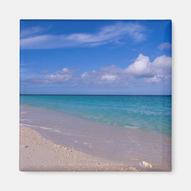 Imã Nuvem no céu azul sobre a praia arenosa (Frente)
