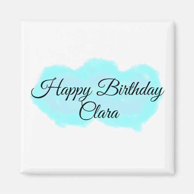 Imã Nuvens verdes azuis pastel feliz aniversário moder (Frente)