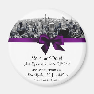 Imã NYC Etched Fisheye Skyline Preto e Branco Roxo Sal