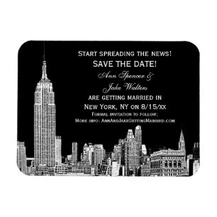 Ímã NYC Skyline 01 Gravado DIY BG Cor Salvar a Data