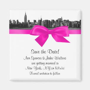Imã NYC Skyline Amplo Etched BW Rosa Quente Salvar a D