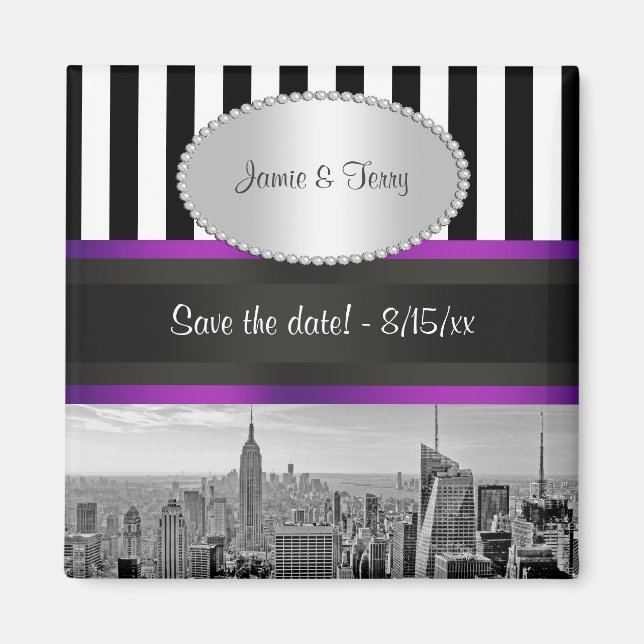 Imã NYC Skyline BW Blk Wht Strp Roxo P Salvar Data (Frente)