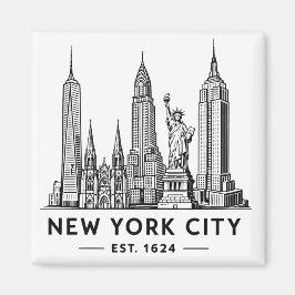 Imã NYC Skyline Illustration with Statue of Liberty