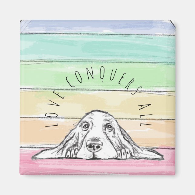 Imã o amor conquista tudo cachorro arco-íris basset ho (Frente)
