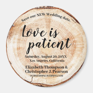 Imã O amor é paciente, Wood Cut Salve nossa nova data