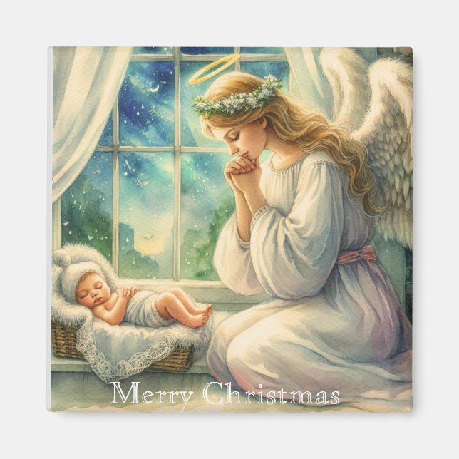 Imã O anjo da guarda reza junto ao berço do bebê (Frente)