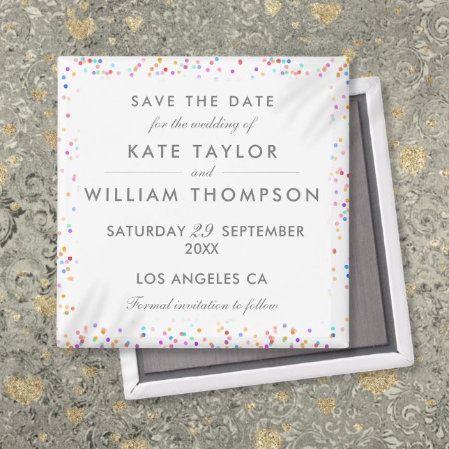 Imã O Arco-Íris Colorido Confetti Salva A Data (Colorful Rainbow Confetti Wedding Save The Date Magnet)