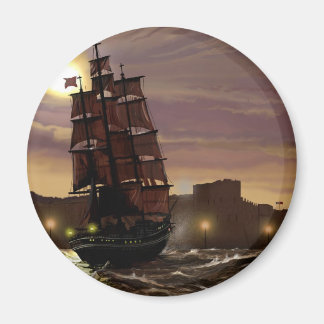 Imã O barco à vela por sol visto através de um espião.