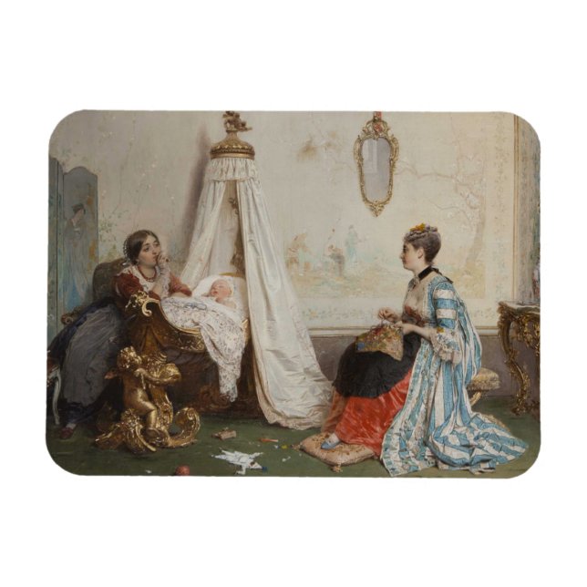 Ímã O bebê está dormindo (por Gerolamo Induno) (Horizontal)