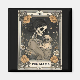 Imã O Cartão Tarot Esqueleto Pug Mama Cachorro Vintage