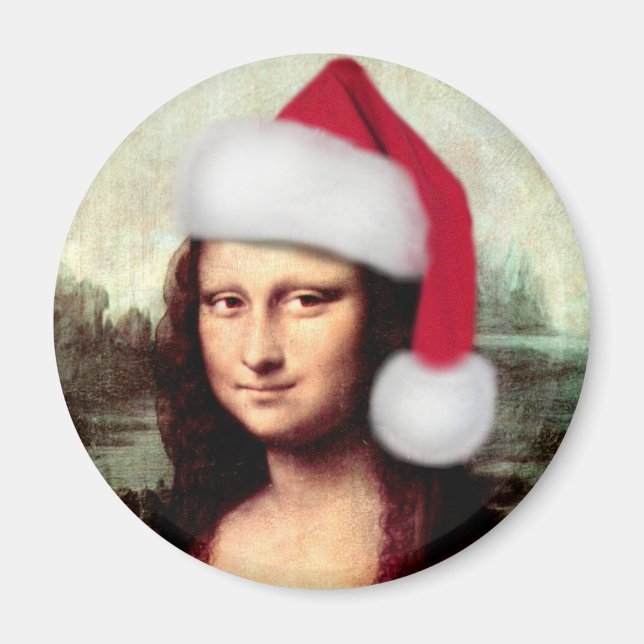 Imã O Chapéu Natal de Mona Lisa (Frente)