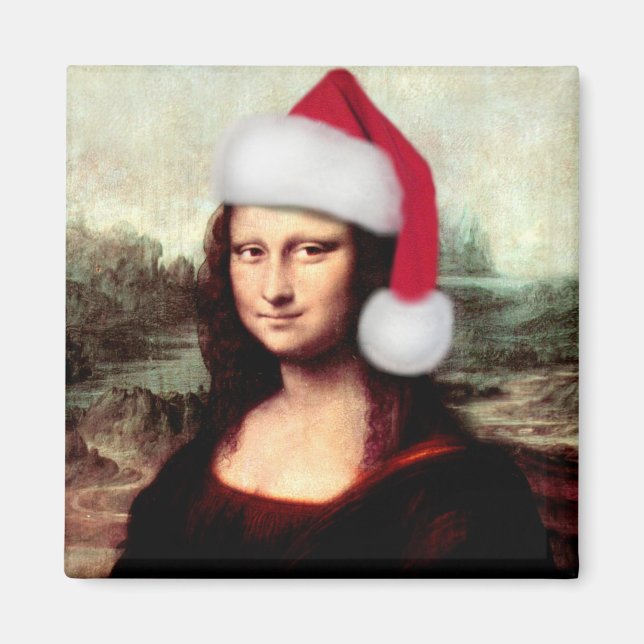 Imã O Chapéu Natal de Mona Lisa (Frente)