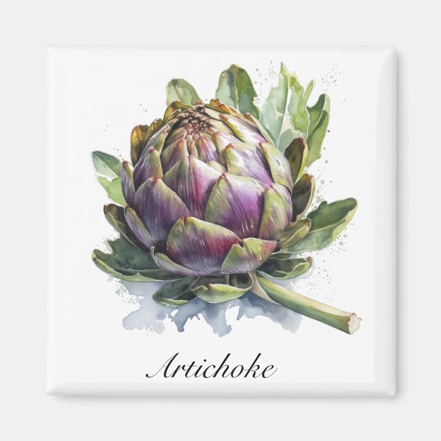 Imã O Coração do Jardim: Artichoke em Aquarela (Frente)