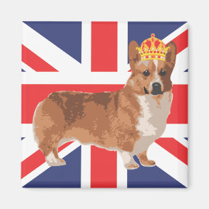 Imã O Corgi da Rainha com Coroa e Jack Sindical