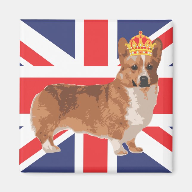 Imã O Corgi da Rainha com Coroa e Jack Sindical (Frente)