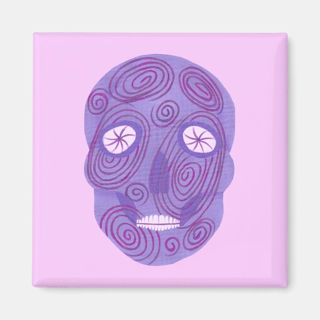 Imã O crânio roxo do açúcar com rosa roda ímã (Frente)