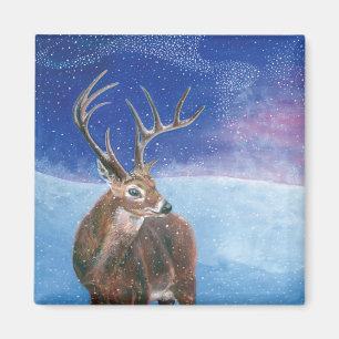 Imã O elafo vermelho do cervo e a paisagem de inverno