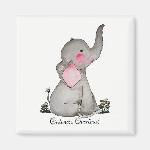 Imã O elefante bonito do bebê da aguarela com cora &