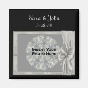 Imã O Elegante Silver Frame Wedding Favorece Magnet Fo