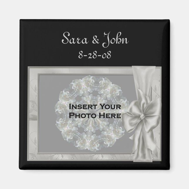 Imã O Elegante Silver Frame Wedding Favorece Magnet Fo (Frente)