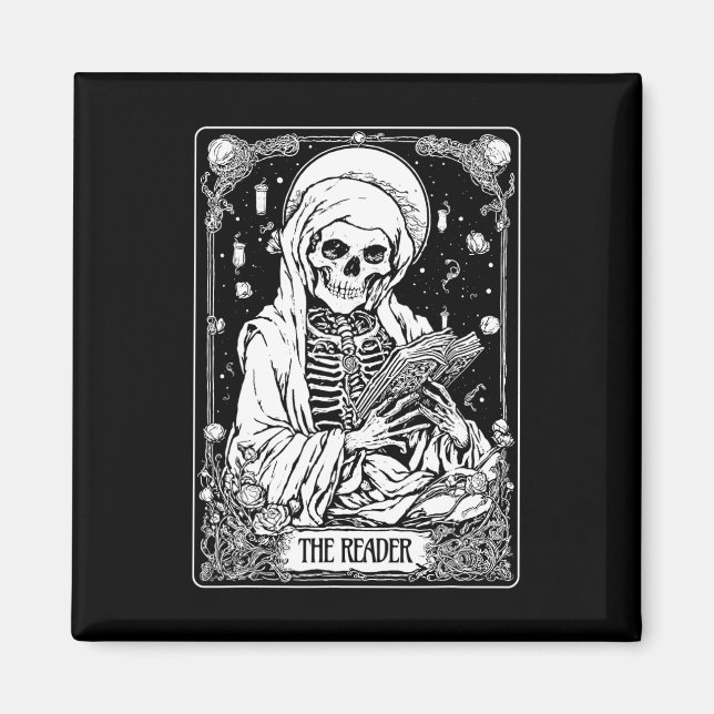 Imã O esqueleto da placa tarot do leitor Bookish Hallo (Frente)