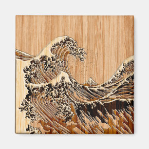 Imã O Excelente Hokusai Wave Bamboo Wood Grain Style