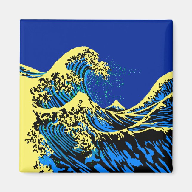 Imã O Excelente Hokusai Wave no estilo Pop Amarelo Azu (Frente)