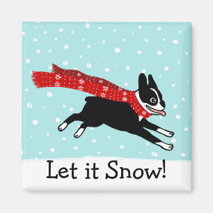 Imã O feriado de inverno Boston Terrier deixou-o nevar
