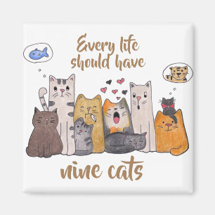 Imã O gato bonito Doodle  cada vida deve ter nove