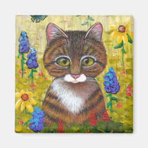 Imã O gato de gato malhado engraçado floresce