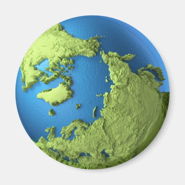Imã O globo 3d isolado em fundo branco. Polo Norte (Frente)