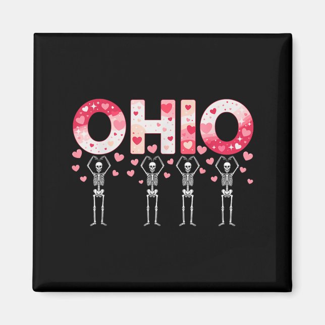Imã O-h-i-o Funny Skeletons Ohio In Midwestern Valenti (Frente)