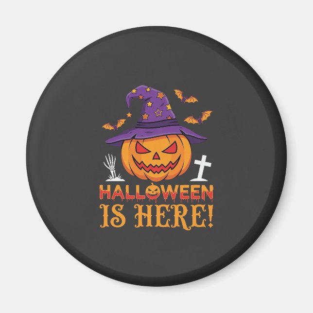 Imã O Halloween Chegou Bruxa Abóbora Vector (Frente)