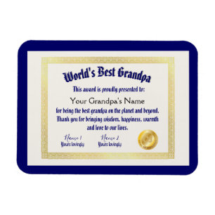 Ímã O melhor certificado de prêmio de avô do mundo 