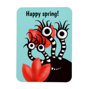 Ímã O monstro bonito com quatro olhos abstrai tulipas