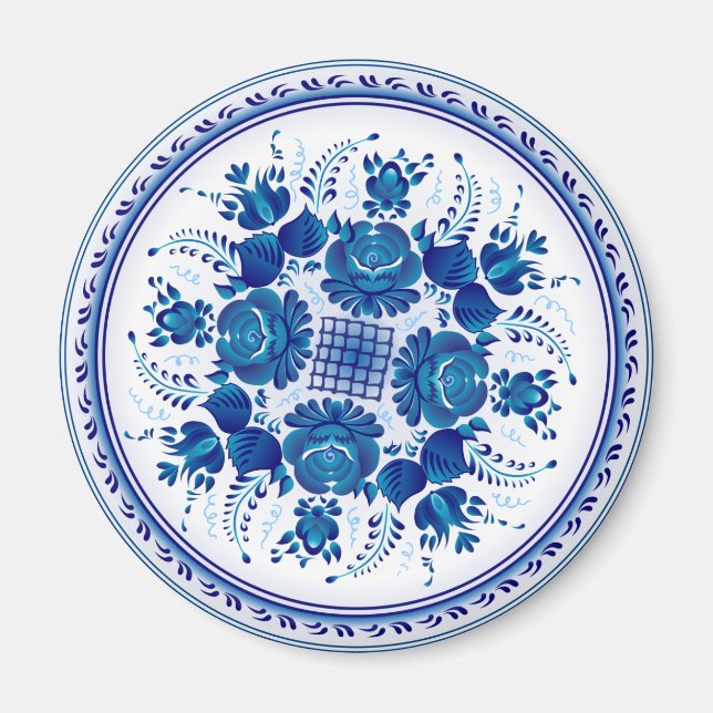 Imã O ornamento tradicional russo no estilo Gzhel (Frente)