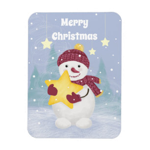 Ímã O Pastel bonito cola Snowman segurando uma estrela