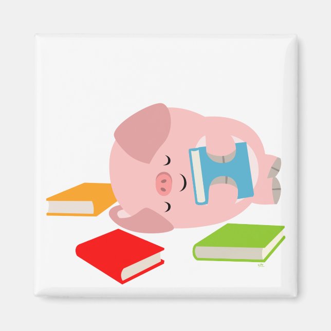 Imã O Pequeno Lover De Livro (Cute Cartoon Pig) (Frente)