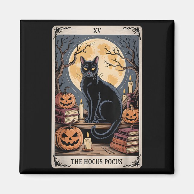 Imã O Pocus Tarot Halloween Cat Pumpkin Mystic (Frente)