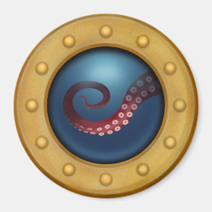 Imã O Porthole Octopus Natural History Steampunk