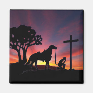 Imã O vaqueiro praying no pé do ímã transversal
