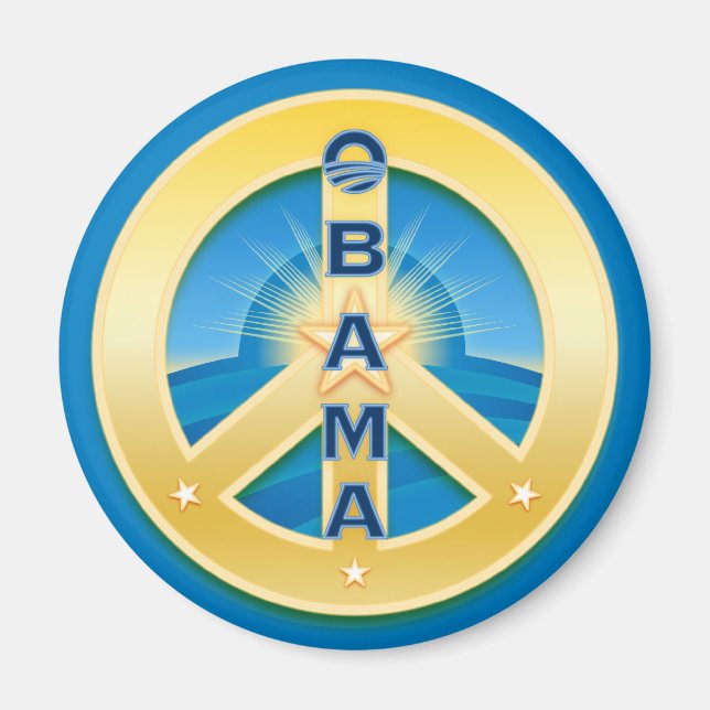 Imã Obama GoldStar Peace Magnet, redondo a azul (Frente)