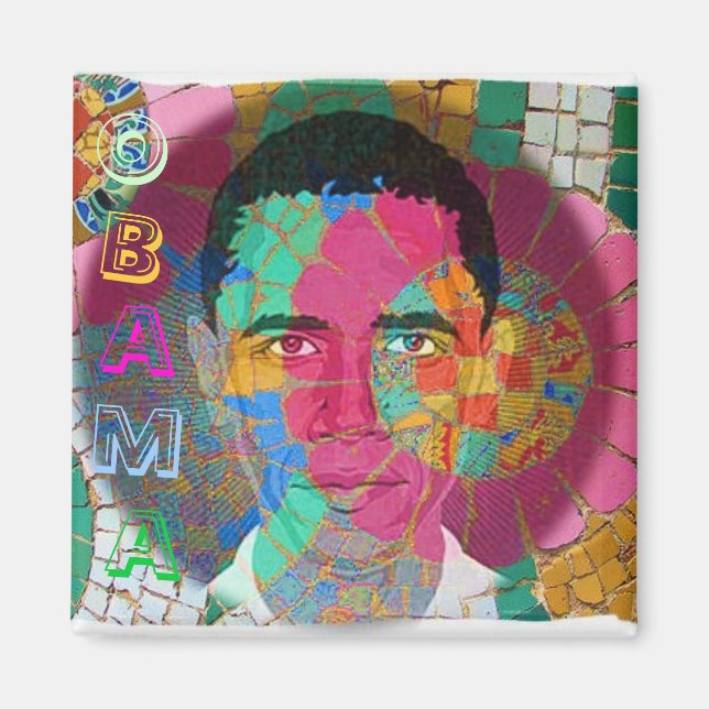 Imã Obama Mosaic Square Magnet (Frente)